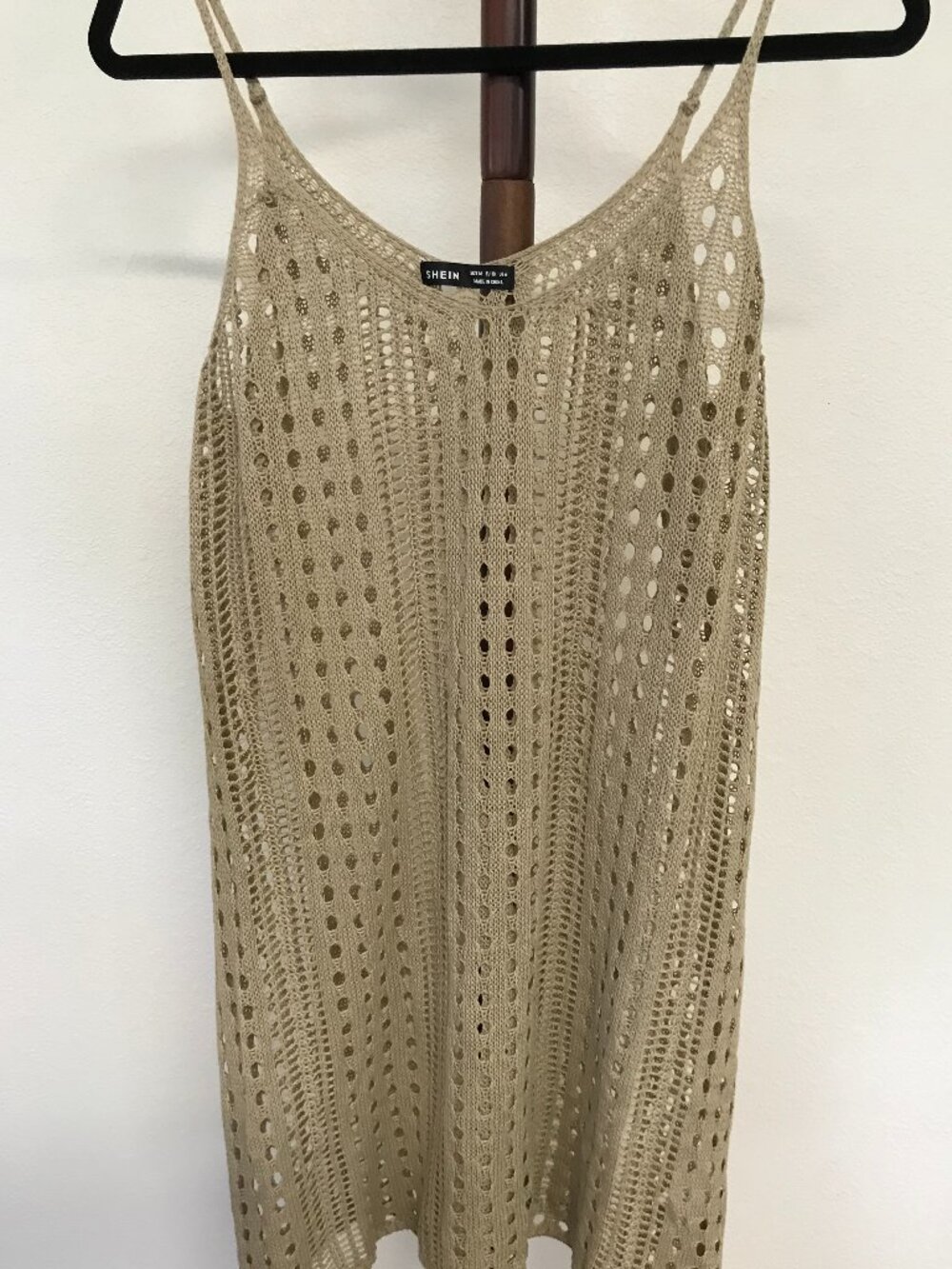 SHEIN Crochet Open Knit Tank Dress Cover Up M Taupe Beige Boho